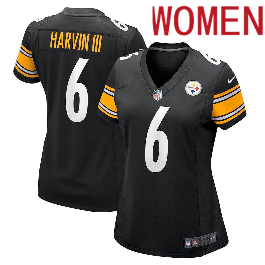 Women Pittsburgh Steelers #6 Pressley Harvin III Nike Black Game NFL Jersey->women nfl jersey->Women Jersey